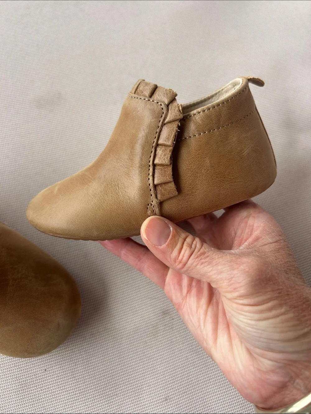 Baby Ruffle Slip-On Shoes in Tan